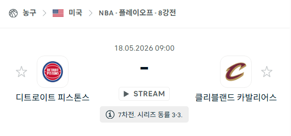 디트로이트 피스톤스 vs 클리블랜드 캐벌리어스 NBA 플레이오프 경기 분석 및 승부 예측