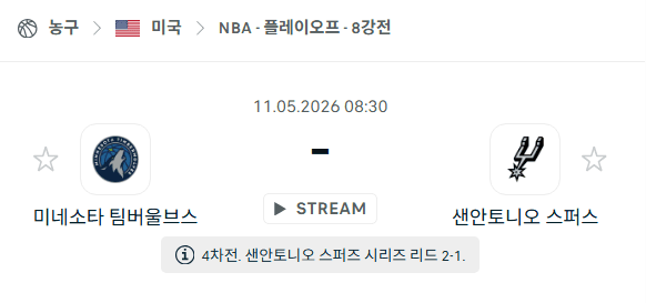 미네소타 팀버울브스 vs 샌안토니오 스퍼스 5월11일 NBA 경기 분석 및 예측