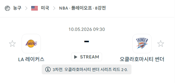 NBA 플레이오프 분석: LA 레이커스 vs 오클라호마시티 썬더 5월 10일 경기 예측