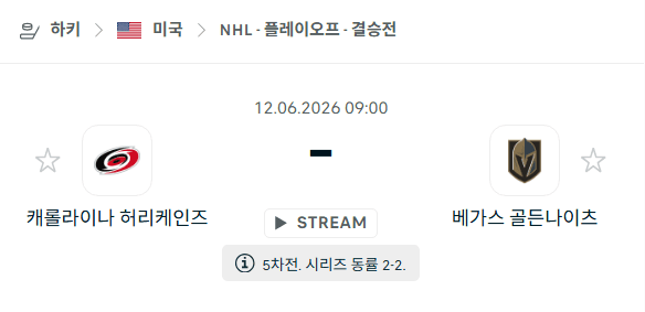 NHL 스탠리컵 파이널: 캐롤라이나 허리케인스 vs 베가스 골든나이츠 6월 12일 경기 분석