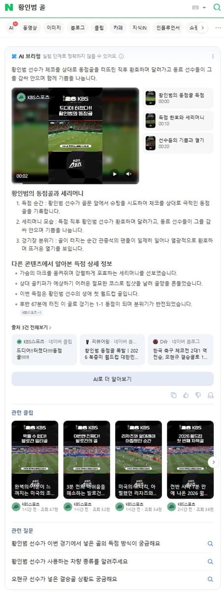 네이버 클립 AI브리핑, 월드컵 타고 이용 급증…체코전 15.8배↑