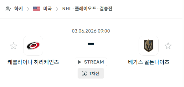 NHL 플레이오프 파이널: 캐롤라이나 허리케인스 vs 베가스 골든나이츠 승리 예측